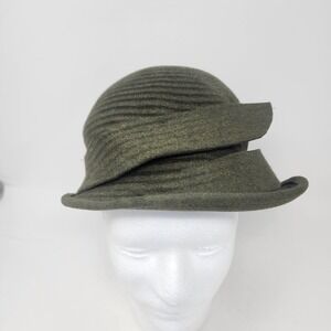 Seeberger Cloche Hat Woman's Germany Green Ridged Crown 20's Inspired